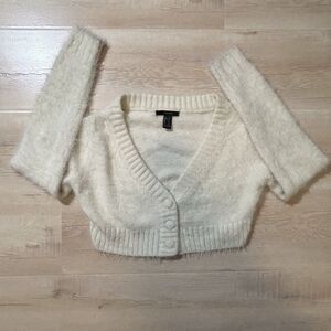 Forever 21 Women’s White Cropped Cardigan Sweater Size Extra Small